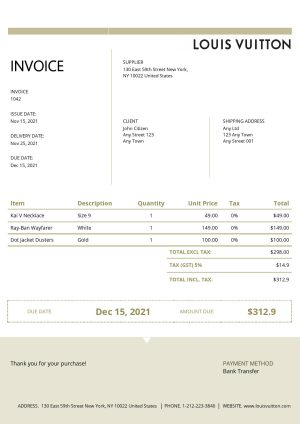 USA Editable Templates 3 USA Louis Vuitton invoice template in Word and PDF format, fully editable
