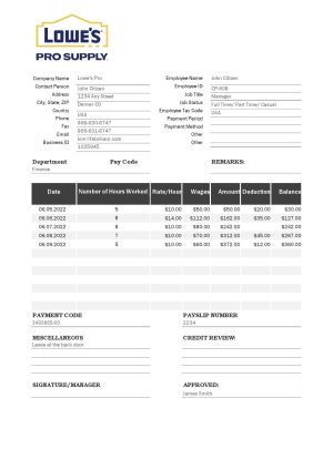 USA Editable Templates 1 USA Lowe’s Pro Supply wholesale company pay stub Word and PDF template