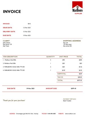 USA Marlboro invoice template in Word and PDF format, fully editable