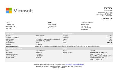 USA Microsoft invoice template in Word and PDF format, fully editable