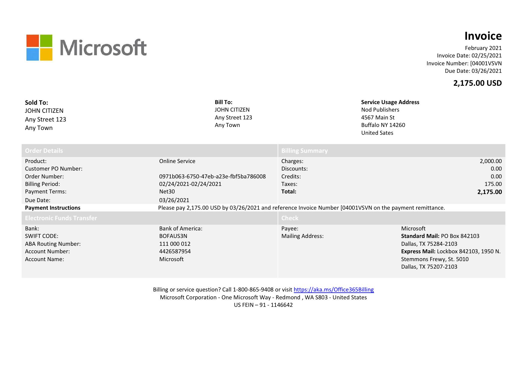 USA Microsoft invoice template in Word and PDF format, fully editable