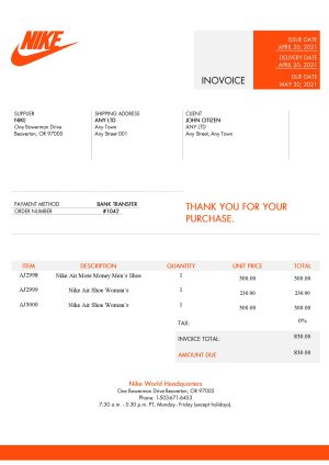 USA Editable Templates 16 USA Nike invoice template in Word and PDF format, fully editable