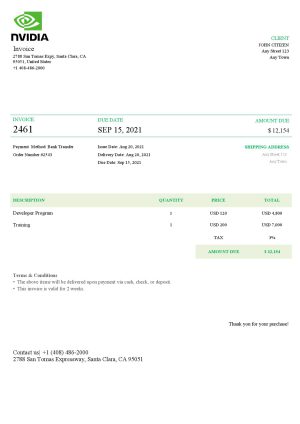 USA Nvidia invoice template in Word and PDF format, fully editable