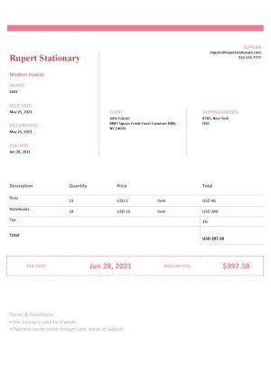 USA Editable Templates 3 USA Rupert Stationary invoice template in Word and PDF format, fully editable