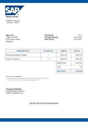 USA SAP invoice template in Word and PDF format, fully editable