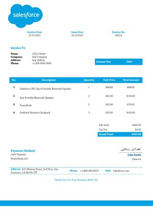 USA Salesforce invoice template in Word and PDF format, fully editable