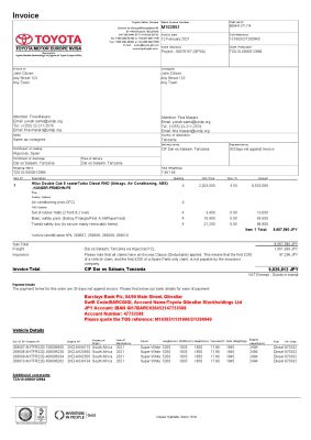 USA Toyota invoice template in Word and PDF format, fully editable
