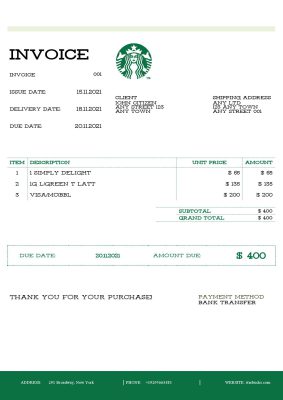 USA Starbucks invoice template in Word and PDF format, fully editable