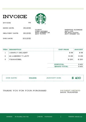 USA Editable Templates 8 USA Starbucks invoice template in Word and PDF format, fully editable