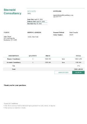 USA Sterneld Consultancy invoice template in Word and PDF format, fully editable