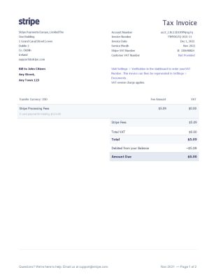 USA Stripe tax invoice template in Word and PDF format, fully editable