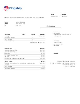United Kingdom Flagship Merchant Services credit card service company pay stub Word and PDF template