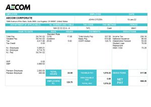 USA Editable Templates 2 USA AECOM construction company pay stub Word and PDF template