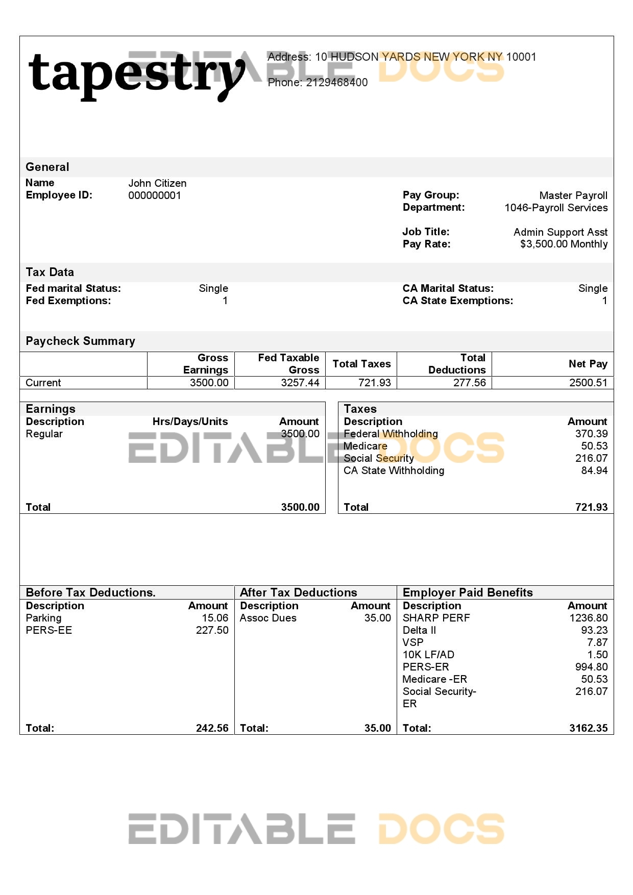 USA apparel company employee sheet template in Word and PDF format