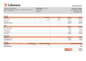 USA Editable Templates 8 USA Celanese technology company pay stub Word and PDF template