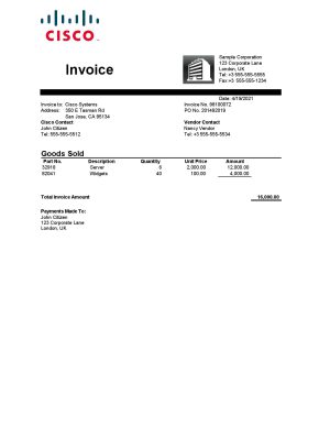 USA Cisco invoice template in Word and PDF format, fully editable
