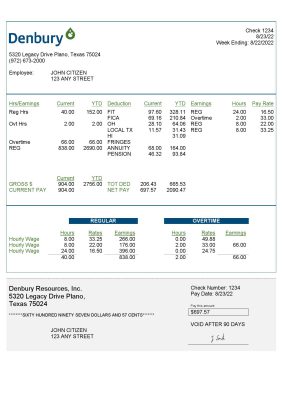 USA Denbury Resources Inc. oil & gas company pay stub Word and PDF template