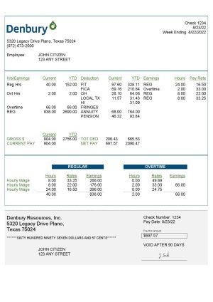 USA Editable Templates 11 USA Denbury Resources Inc. oil & gas company pay stub Word and PDF template