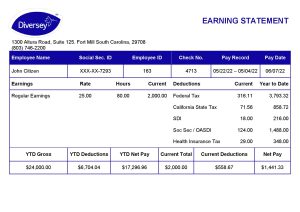 USA Editable Templates 11 USA Diversey household goods company pay stub Word and PDF template