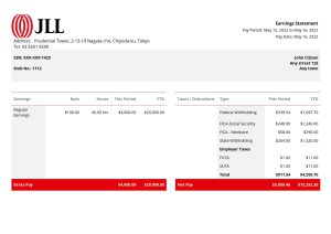 USA Editable Templates 16 USA JLL real estate company pay stub Word and PDF template