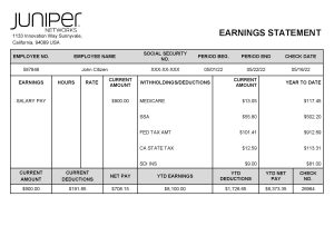 USA Editable Templates 1 USA Juniper networking company pay stub Word and PDF template