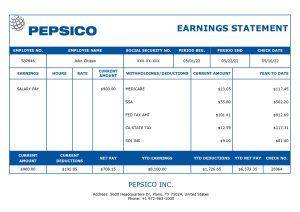USA Editable Templates 10 USA Pepsico Inc. drink producing company pay stub Word and PDF template