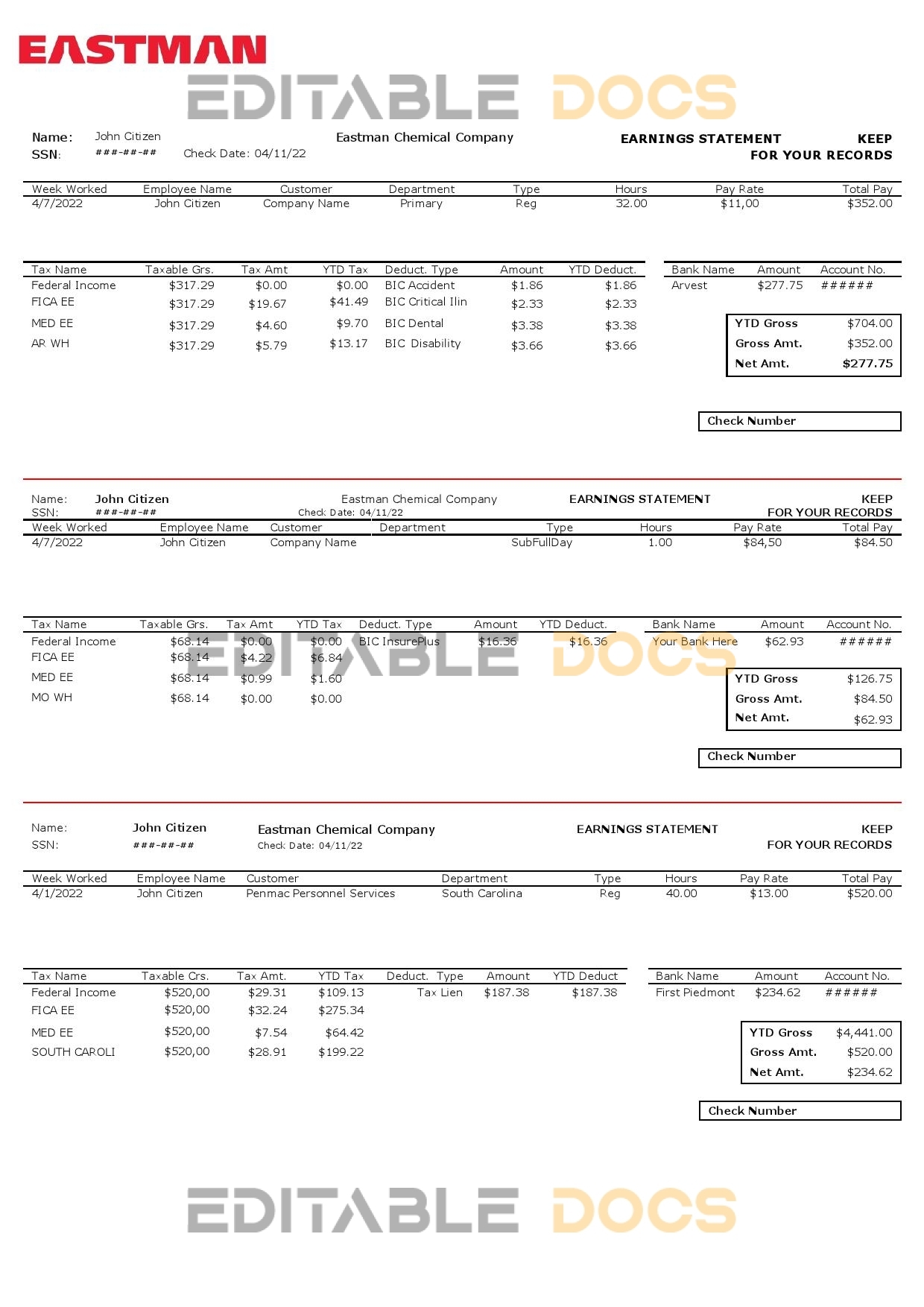 USA chemical industry earning statement template in Word and PDF format