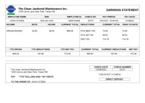 USA Texas commercial cleaning company earnings statement template in Word and PDF format