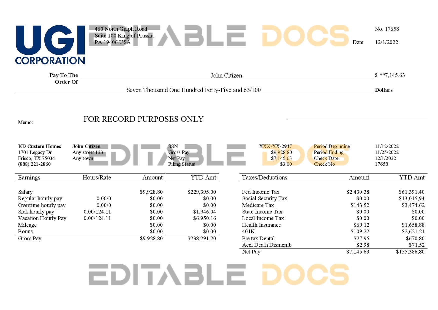 USA energy company employee sheet template in Word and PDF format