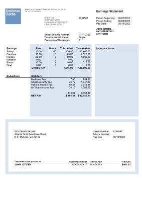 USA financial company earning statement template in Word and PDF format, version 2