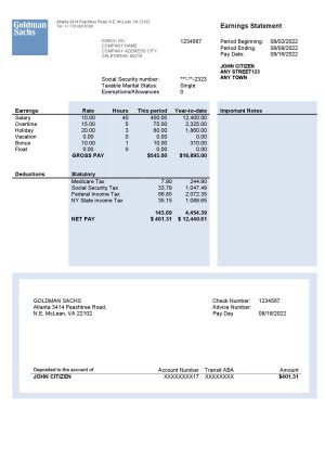 USA financial company earning statement template in Word and PDF format, version 2