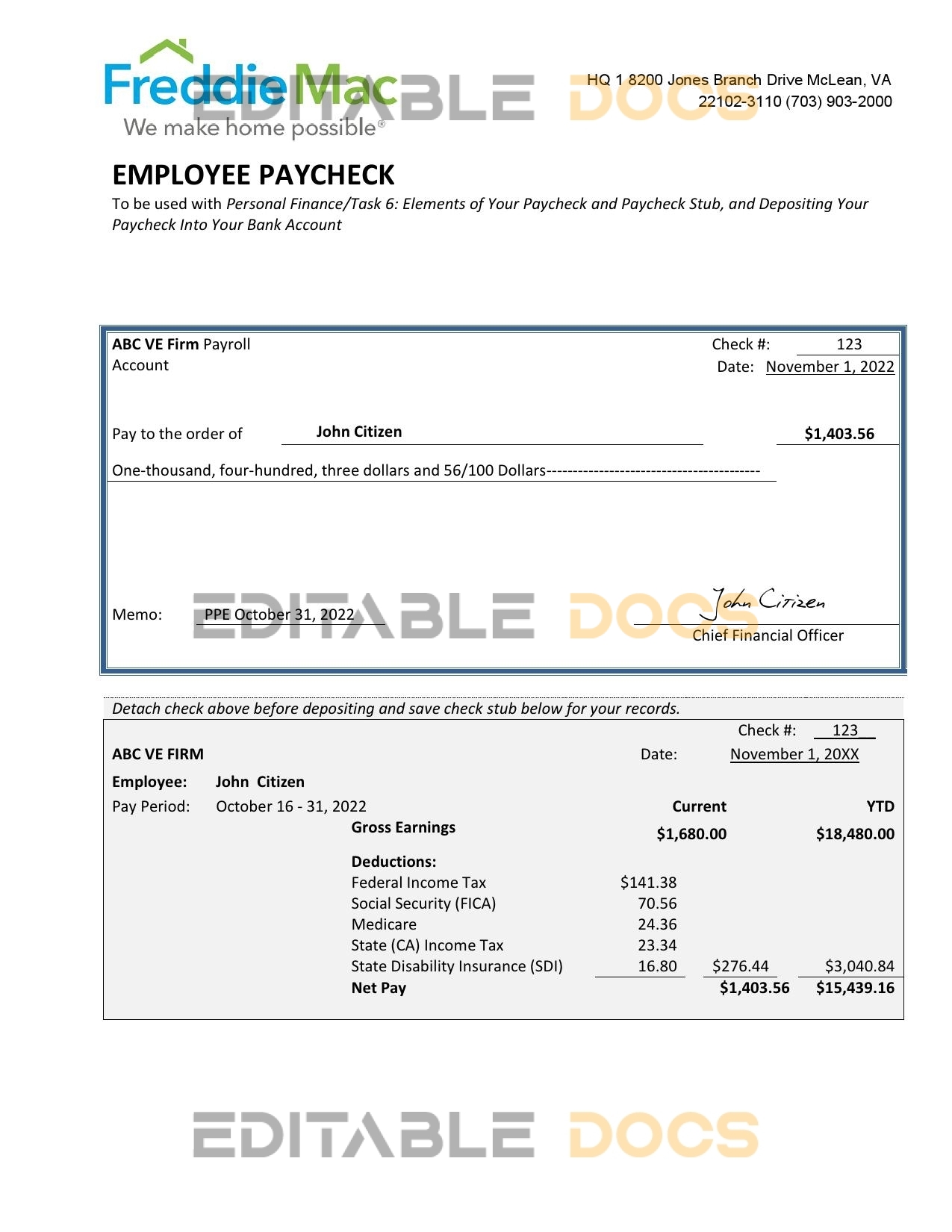 USA financial company employee sheet template in Word and PDF format, version 3