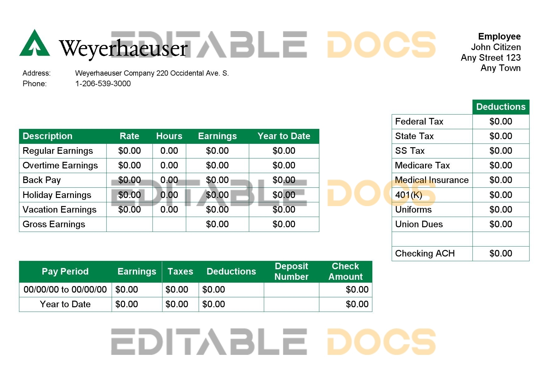 USA forest and paper company employee sheet template in Word and PDF format
