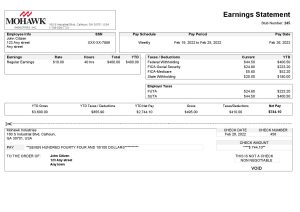 USA manufacturing company earning statement template in Word and PDF format