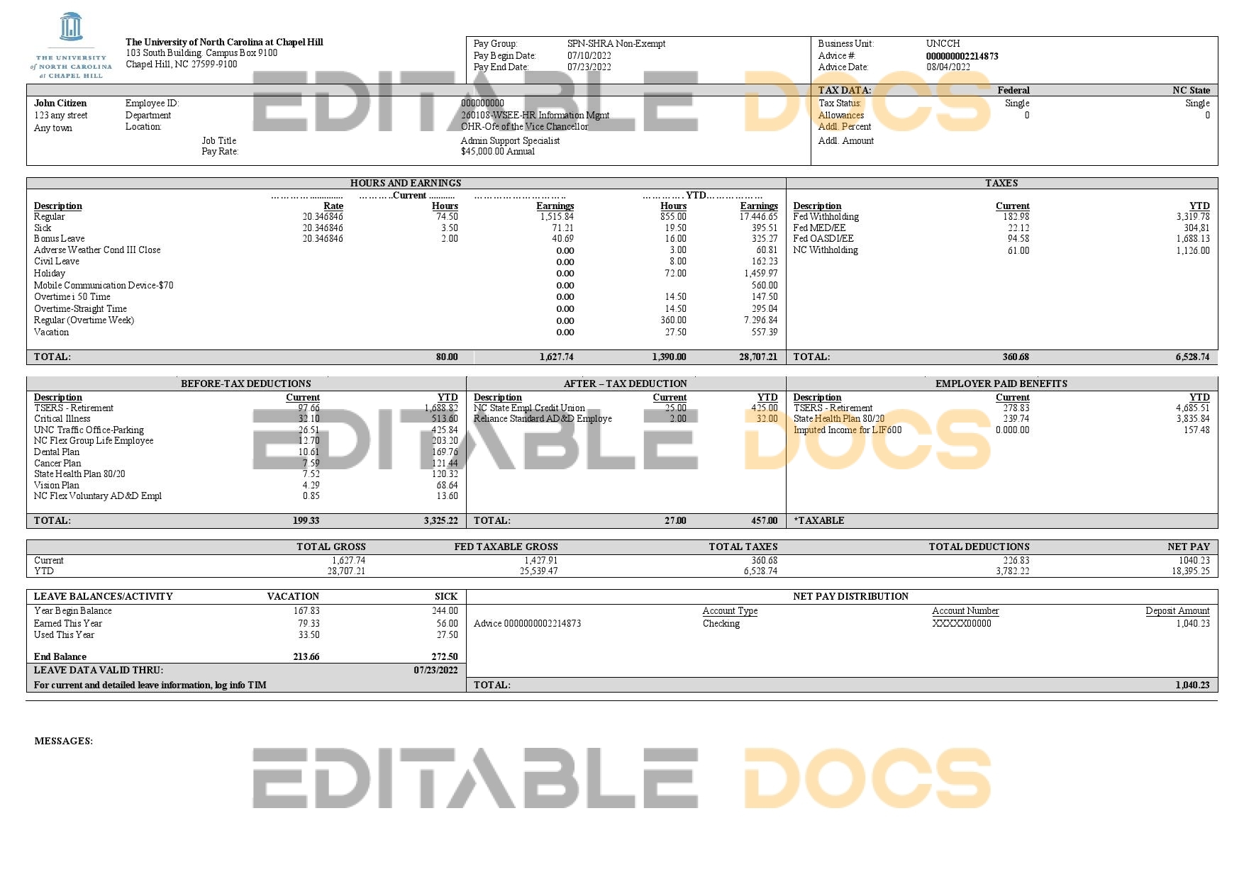 USA public research university employee sheet template in Word and PDF format