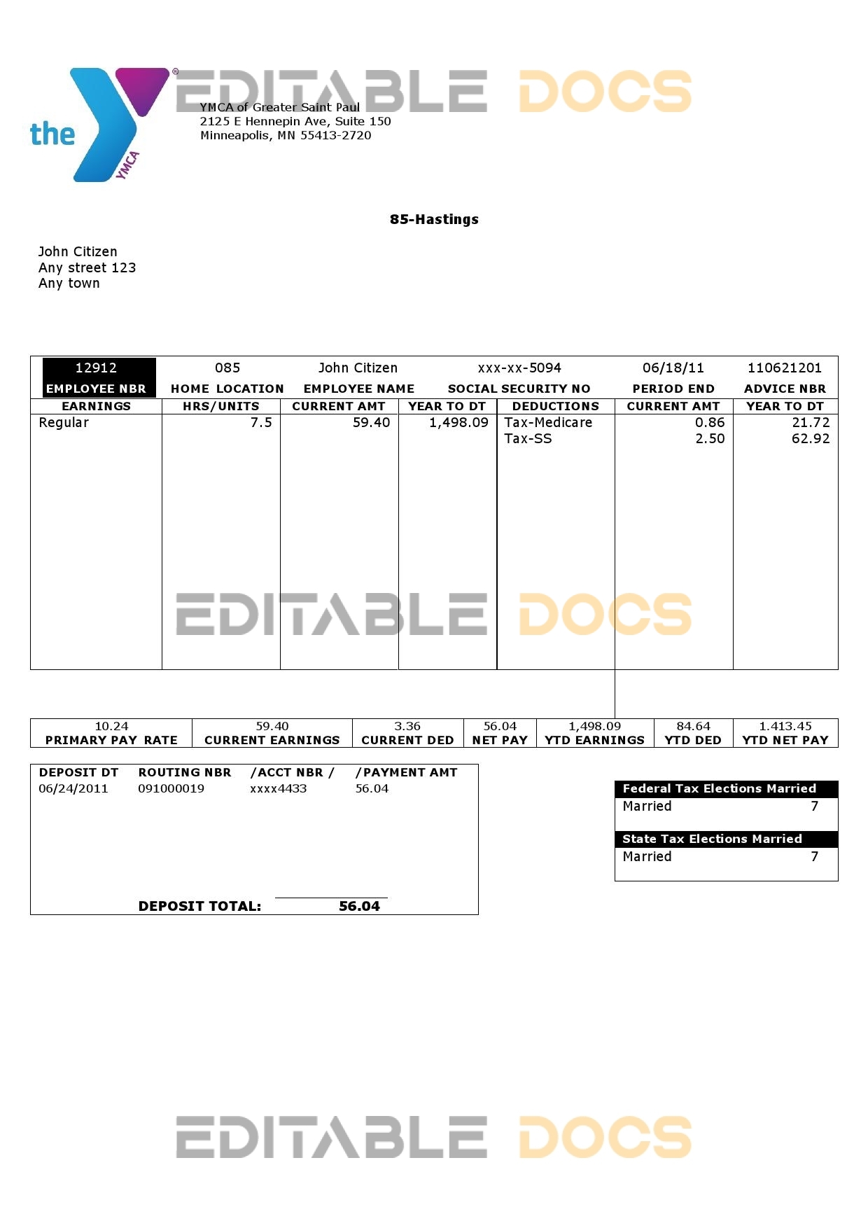 USA social service company employee sheet template in Word and PDF format