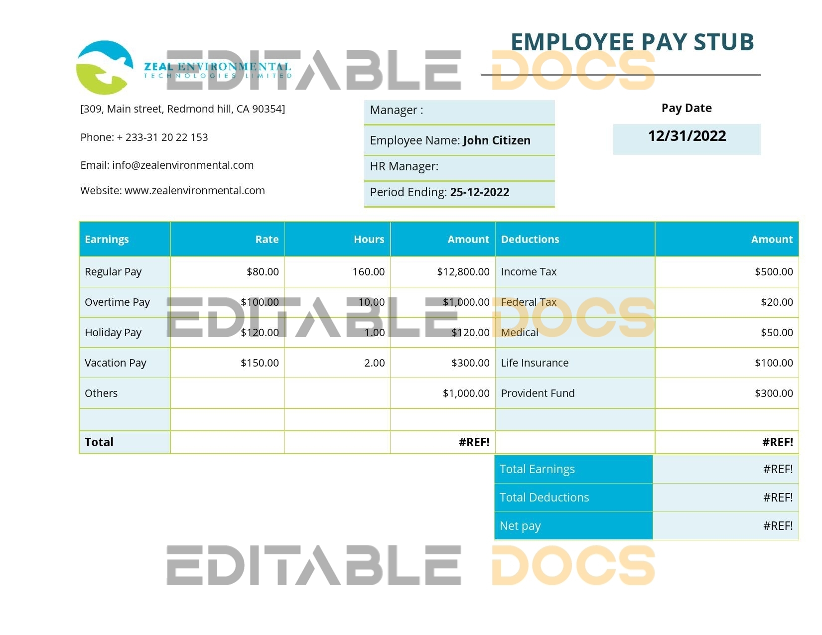 USA Texas commercial cleaning company earnings statement template in Word and PDF format