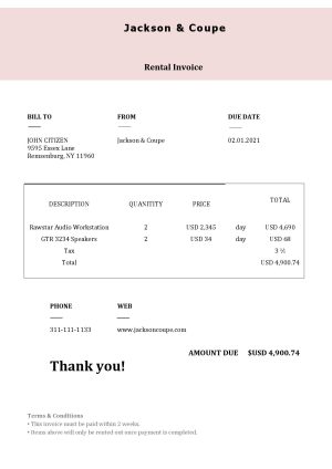 USA Editable Templates 3 USA Jackson & Coupe invoice template in Word and PDF format, fully editable