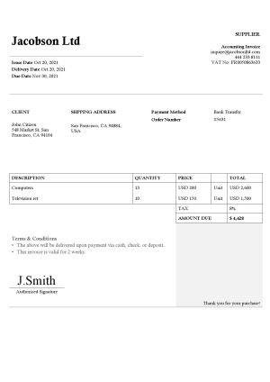 USA Editable Templates 4 USA Jacobson Ltd invoice template in Word and PDF format, fully editable