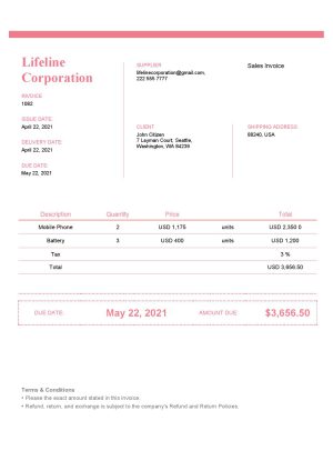 USA Editable Templates 7 USA Lifeline Corporation invoice template in Word and PDF format, fully editable, version 2