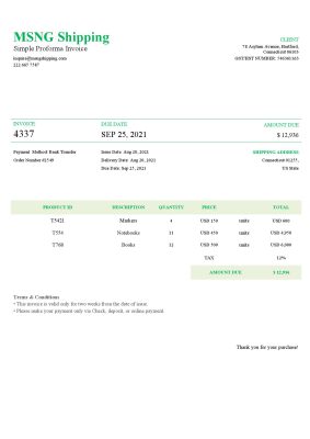 USA MSNG Shipping invoice template in Word and PDF format, fully editable