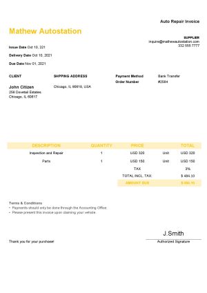 USA Editable Templates 12 USA Mathew Autostation invoice template in Word and PDF format, fully editable