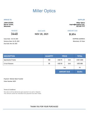 USA Editable Templates 10 USA Miller Optics invoice template in Word and PDF format, fully editable
