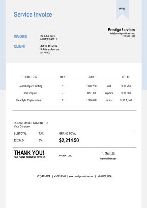 USA Editable Templates 16 USA Prestige Services invoice template in Word and PDF format, fully editable