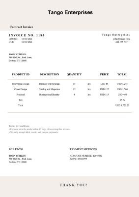 USA Tango Enterprises invoice template in Word and PDF format, fully editable