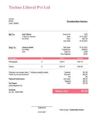USA Editable Templates 10 USA Techno Liberal Pvt Ltd invoice template in Word and PDF format, fully editable