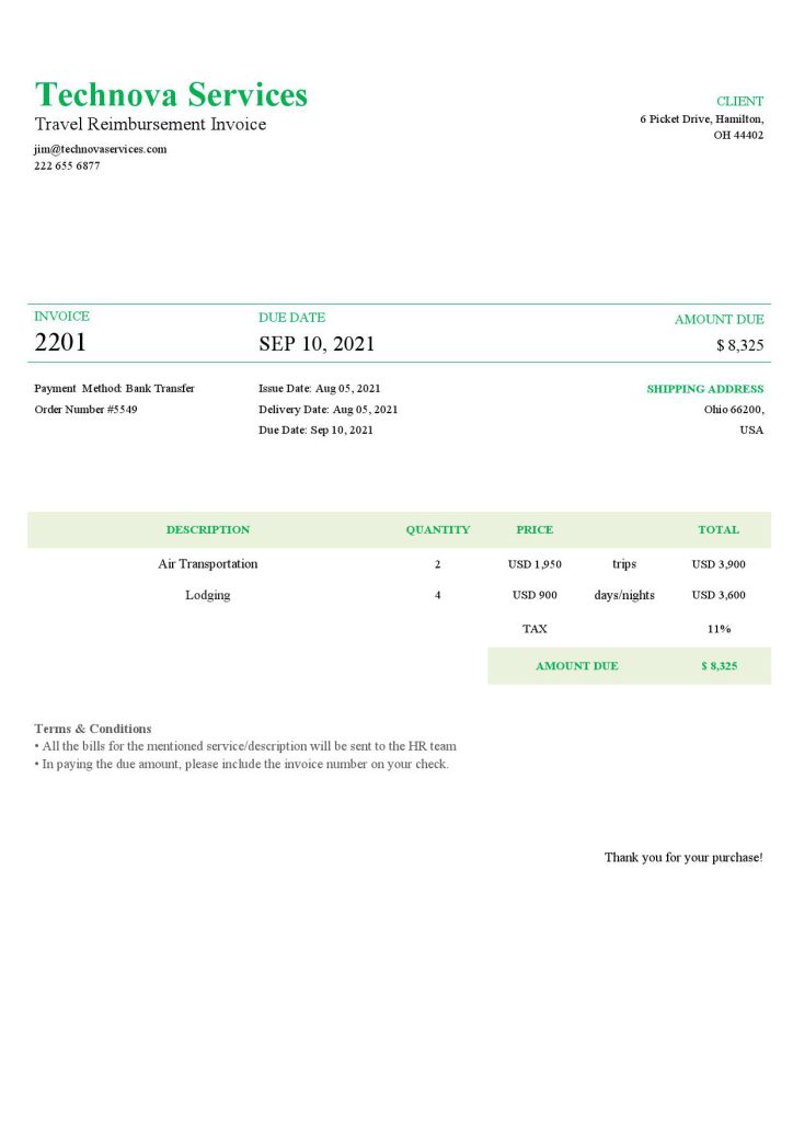 USA Technova Services invoice template in Word and PDF format, fully editable