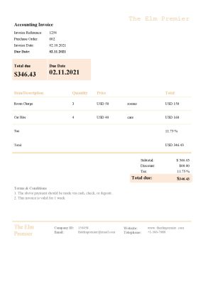USA The Elm Premier invoice template in Word and PDF format, fully editable