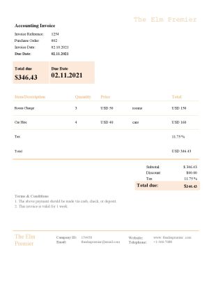 USA Editable Templates 12 USA The Elm Premier invoice template in Word and PDF format, fully editable