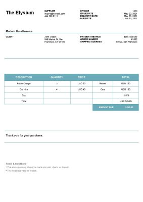 USA The Elysium invoice template in Word and PDF format, fully editable